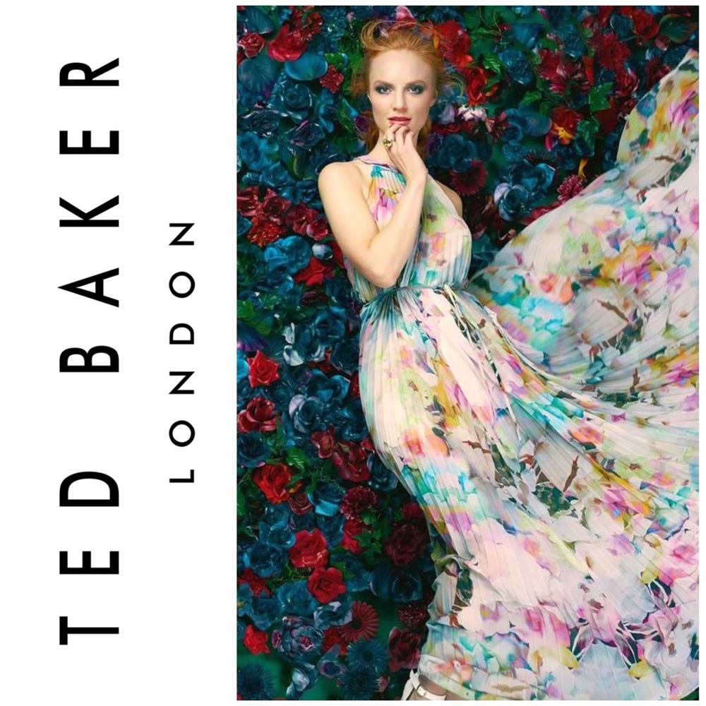💐 Ted Baker, Electric Daydream Hecuba Watercolor Floral Plissé Gown